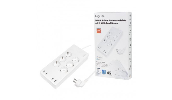LogiLink Wi-Fi Smart Socket outlet, 6-way, (CEE 7/3), 4x USB, Tuya compatible