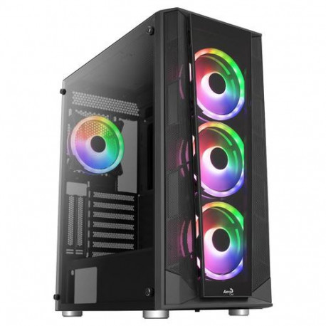 Aerocool PRISMBKV3 PC Case ATX Black 4 Fans ARGB Front Side Side Tempered Glass