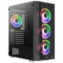 Aerocool PRISMBKV3 PC Case ATX Black 4 Fans ARGB Front Side Side Tempered Glass
