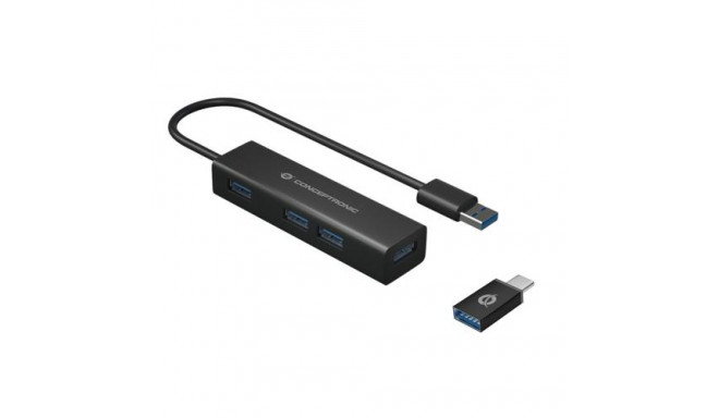 Conceptronic 4-Port USB 3.0 Aluminum Hub with USB-C to USB-A Adapter