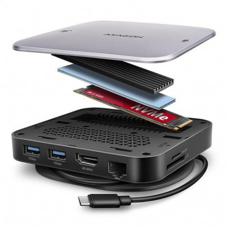 Axagon HMC-UFO USB-C Hub M.2 SATA/NVMe 1 Gbit/s Ethernet 384 kHz Audio Wired USB 3.2 Gen 2 (3.1 Gen