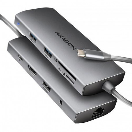 Axagon HMC-8HLSA, USB 5Gbps hub, 3x USB-A, HDMI 4k/60Hz, RJ-45, SD/microSD, audio, PD 100W