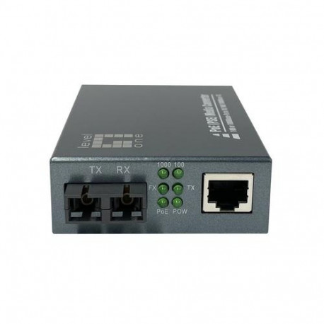 LevelOne RJ45 to SC Gigabit Media Converter, PoE PSE, Multi-Mode Fiber, 0.5km