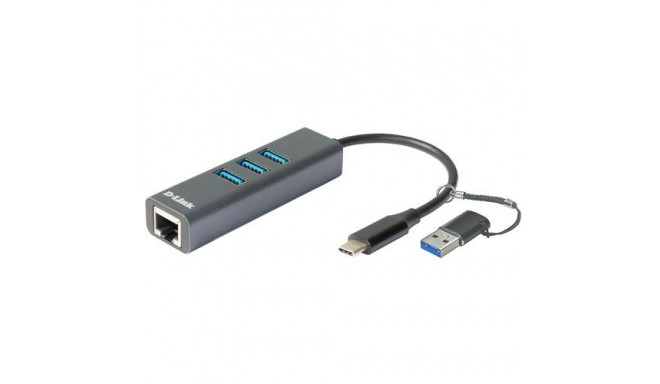 D-Link USB-C/USB to Gigabit Ethernet Adapter with 3 USB 3.0 Ports