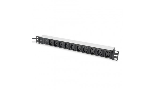 Digitus aluminum outlet strip, 10 outlets, 2 m supply IEC C14 plug