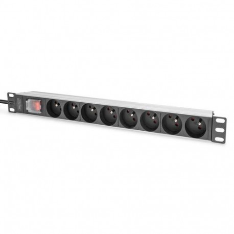 Digitus Socket strip with aluminum profile and switch, 8-way CEE 7/5, 2 m cable safety plug with gro
