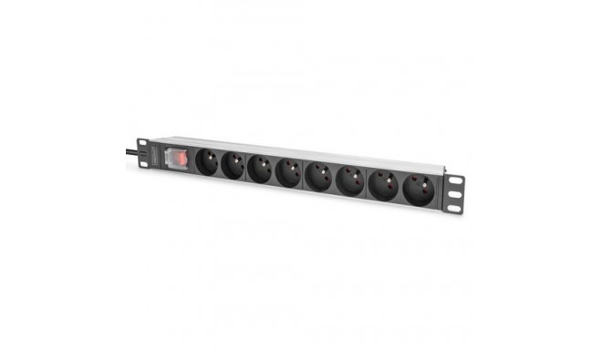 Digitus Socket strip with aluminum profile and switch, 8-way CEE 7/5, 2 m cable safety plug with gro