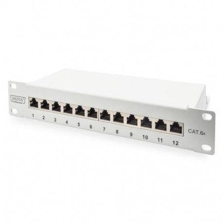 Digitus CAT 6A Patch Panel, shielded, 12-Port, 1HE, 10", grey