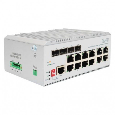 Digitus 8 port Gigabit Ethernet network PoE switch, industrial, L2 managed, 4 SFP uplink