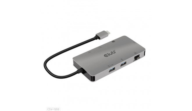 CLUB3D Type-C 8-in-1 hub with 2x HDMI, 2x USB-A, RJ45, SD/ Micro SD card slots and USB Type-C female