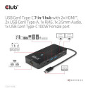 CLUB3D Type-C 7-in-1 hub with 2x HDMI, 2x USB Gen1 Type-A, 1x RJ45, 1x 3.5mm Audio, 1x USB Gen1 Type