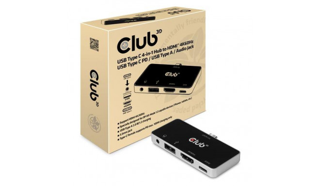CLUB3D USB Type C 4-in-1 Hub to HDMI™ 4K60Hz USB Type C PD / USB Type A / Audio jack