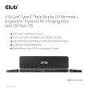 CLUB3D USB Gen1 Type-C Triple Display DP Alt mode Displaylink Dynamic PD Charging Dock with 120 Watt