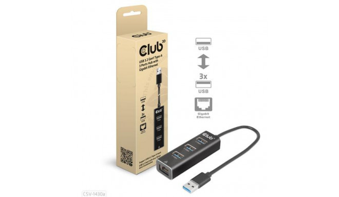 CLUB3D USB 3.2 Gen1 Type-A, 3 Ports Hub with Gigabit Ethernet