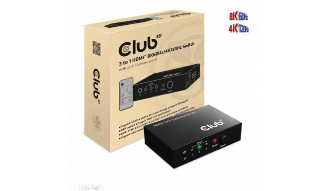 CLUB3D 3 to 1 HDMI™ 8K60Hz/4K120Hz Switch