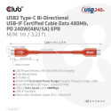 CLUB3D USB2 Type-C Bi-Directional USB-IF Certified Cable Data 480Mb, PD 240W(48V/5A) EPR M/M 4m / 13
