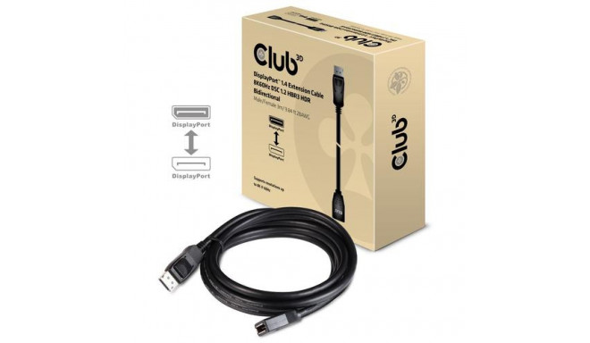 CLUB3D DisplayPort 1.4 Extension Cable 8K60Hz DSC 1.2 HBR3 HDR Bidirectional M/F 3m/9.84ft