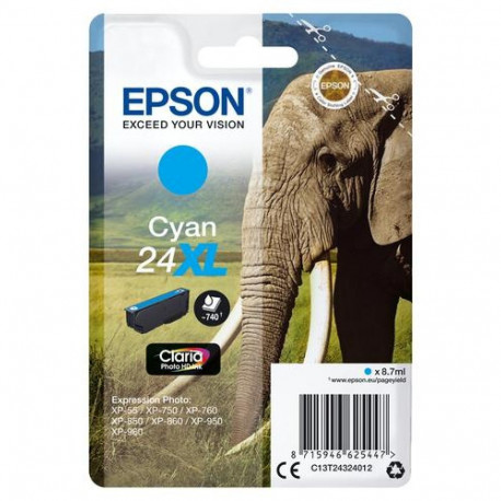 Epson Elephant 24XL Claria Photo HD Single Cyan Ink