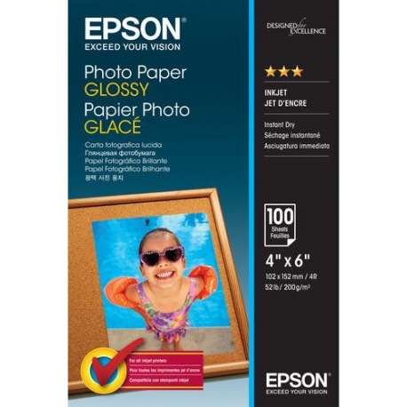 Epson Glossy Photo Paper (100 x 150mm), 200gsm, 100 sheets