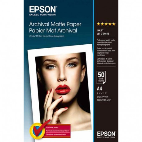 Epson A4 Archival Matte Photo Paper 189gsm, 50 sheets