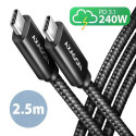 Axagon BUCM2-CM25AB Ladekabel USB-C zu USB-C 2.0, 2,5 m, PD 240 W 5 A, ALU - Schwarz - 2,5 Meter lan