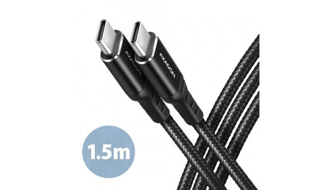 Axagon Data and charging USB 2.0 cable 1.5 m long. PD 60W, 3A. Black braided. USB cable USB C