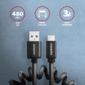 Axagon Data and charging USB 2.0 cable length 1.1 m. 3A. Black twisted. USB cable USB A USB C