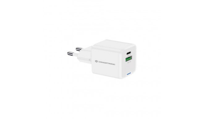 Conceptronic 2-Port 20W GaN USB PD Charger, USB-C x 1, USB-A x 1, QC 3.0, PPS