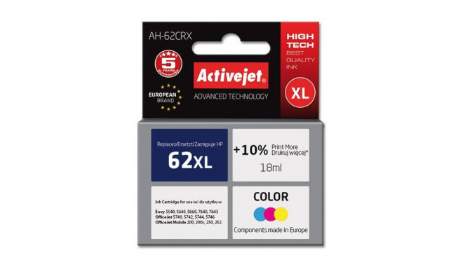 Activejet AH-62CRX ink (replacement for HP 62XL C2P07AE; Premium; 18 ml; color)