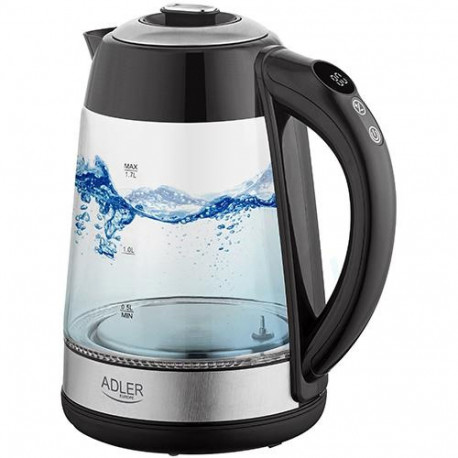 Adler AD 1285 electric kettle 1.7 L 2200 W Black, Steel, Transparent