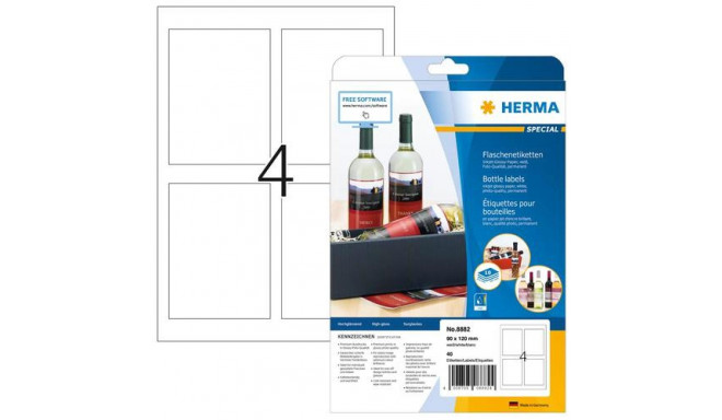 HERMA Bottle labels A4 Inkjet 90x120 mm white paper glossy 40 pcs.
