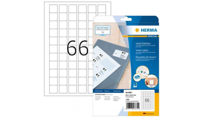 HERMA Inkjet labels A4 25.4x25.4 mm white paper matt 1650 pcs.