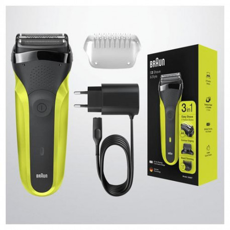 Braun Series 3 Shave&Style 300BT Electric Shaver, Razor for Men, Black/Volt Green