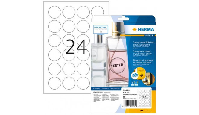HERMA Labels transparent crystal-clear A4 Ø 40 mm round transparent clear film glossy 600 pcs.