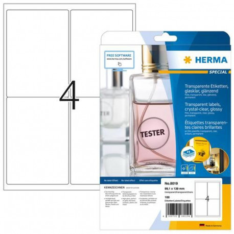 HERMA Labels transparent crystal-clear A4 99.1x139 mm transparent clear film glossy 100 pcs.