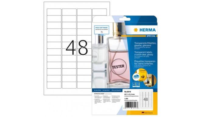 HERMA Labels transparent crystal-clear A4 45.7x21.2 mm transparent clear film glossy 1200 pcs.