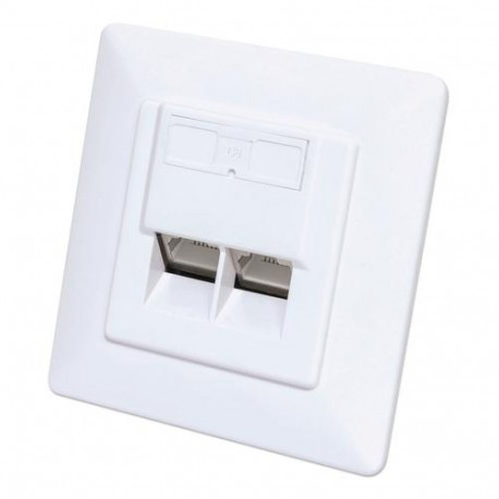 Intellinet 2-Port Cat6 10G Shielded RJ45 Wall Plate Flush Mount with Faceplate, STP, Signal White RA