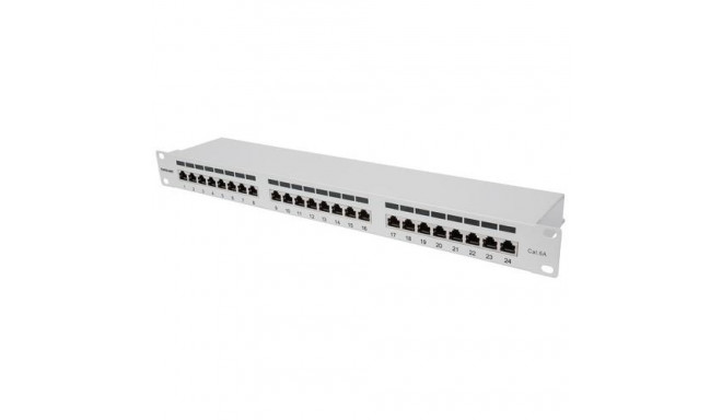 Intellinet Patch Panel, Cat6a, FTP, 24-Port, 1U, Shielded, 90° Top-Entry Punch Down Blocks, Grey
