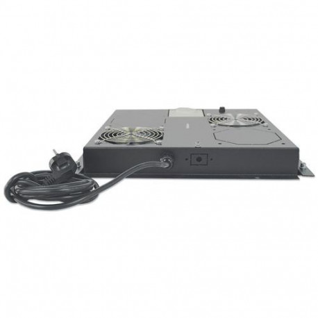 Intellinet 2-Fan Ventilation Unit for 19" Racks, Roof Mount, with Thermostat, Black