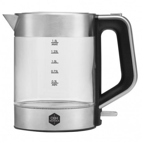 OBH Nordica Venice Glass electric kettle 1.5 L 2200 W Stainless steel, Transparent