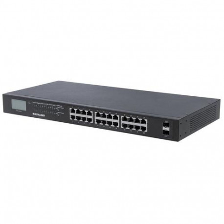 Intellinet 24-Port Gigabit Ethernet PoE+ Switch with 2 SFP Ports, LCD Display, IEEE 802.3at/af Power