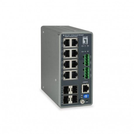 LevelOne TURING 12-Port L3 Lite Managed Gigabit Industrial Switch, 4 x SFP, DIN-Rail, -40°C to 75°C