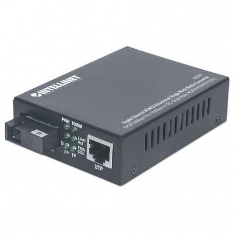 Intellinet Gigabit Ethernet WDM Bi-Directional Single Mode Media Converter, 10/100/1000Base-Tx to 10