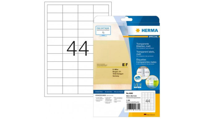 HERMA Labels transparent matt A4 48.3x25.4 mm film 1100 pcs.
