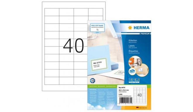 HERMA Labels Premium A4 48.5x25.4 mm white paper matt 4000 pcs.