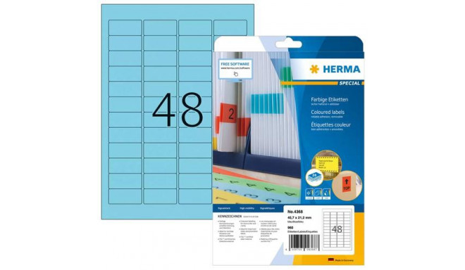 HERMA Coloured Labels A4 45.7x21.2 mm blue paper matt 960 pcs.