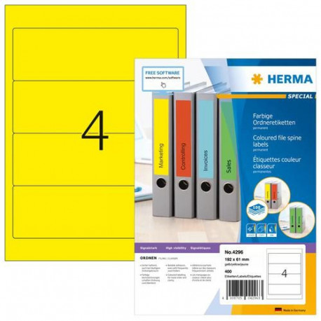 HERMA File labels A4 192x61 mm yellow paper matt opaque 400 pcs.