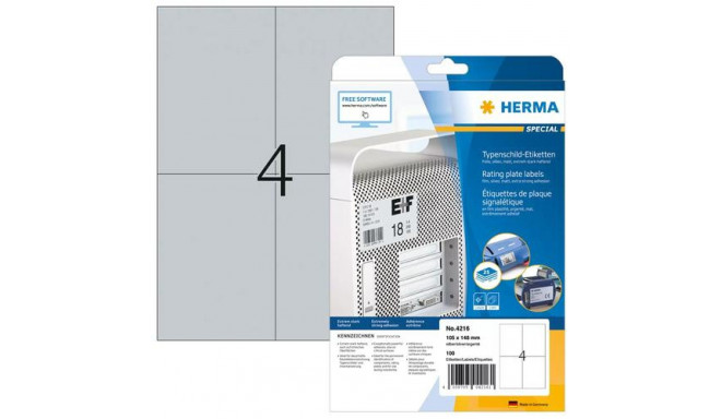 HERMA Rating plate labels A4 105x148 mm silver extra strong adhesion film matt 100 St.
