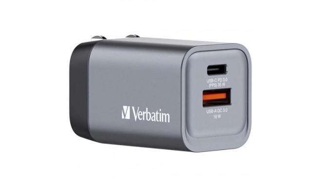Verbatim GNC-35 GaN Charger 35W with 1 x USB-C PD 35W / 1 x USB-A QC 3.0 (EU/UK/US)
