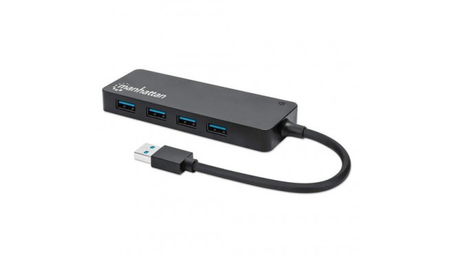 Manhattan USB-A 4-Port Hub, 4x USB-A Ports, 5 Gbps (USB 3.2 Gen1 aka USB 3.0), Bus Power, Equivalent